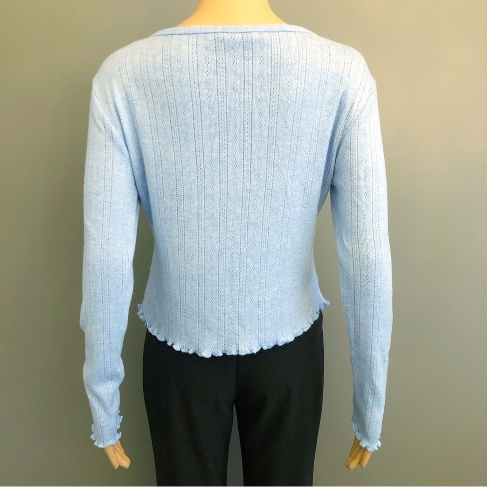 SUZY Pastel Blue Casual Relaxed Fit Button Down Long Sleeves Knits T Shirt Tee - Picture 5 of 15